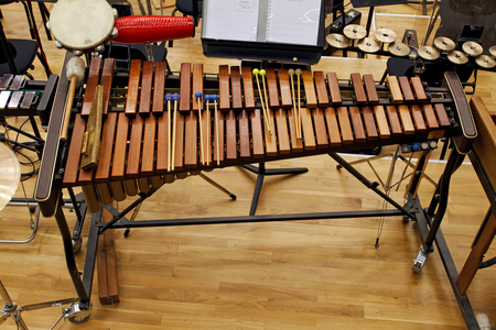 A percussion set-up on stage