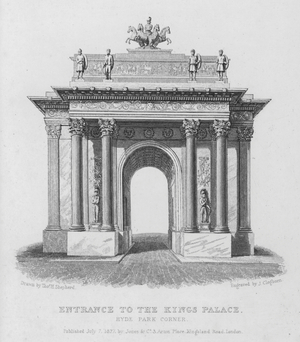 Entrance to the Kings Palace, Hyde Park Corner (engraving)