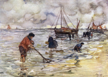 Shrimp-fishing (colour litho)