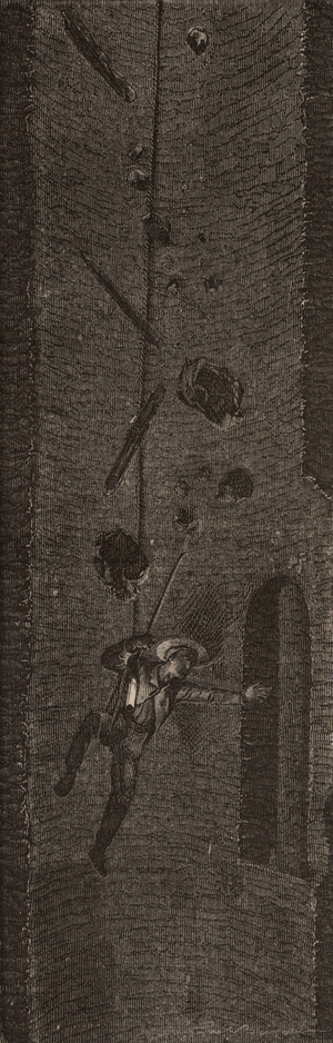 Coal miner descending mine shaft
