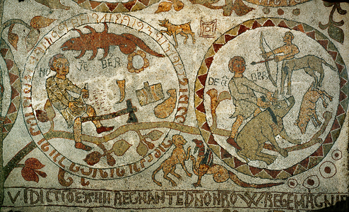 The signs of the Zodiac from the mosaic floor of the cathedral of Otranto, southern Italy (mosaic)