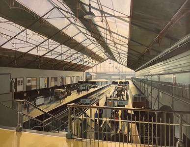 Earls Court Underground Station, 1996 (oil on board)