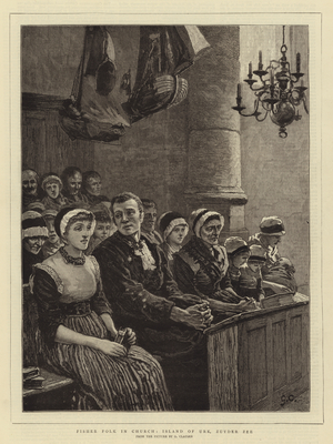 Fisher Folk in Church, Island of Urk, Zuyder Zee (engraving)