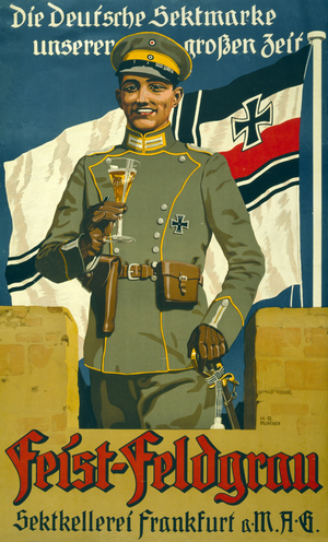 Poster advertising "Feist-Feldgrau, Sektkellerei Frankfurt am Main", 1914  (colour litho)