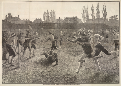 A photolithograph of a game of Lacrosse