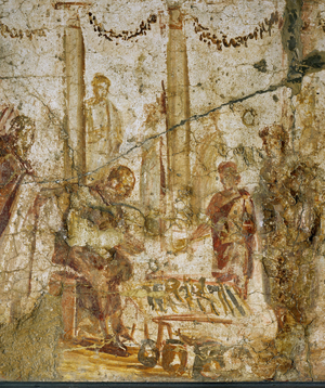 A tradesman selling tools and pots in the Forum of Pompeii