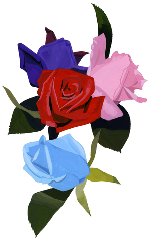 Pink red and light blue roses, 2007 (gouache on paper and adobe photoshop)