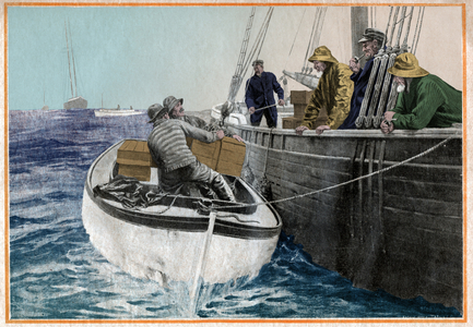 Smugglers off the coast during the prohibition, USA, 1925 (print)