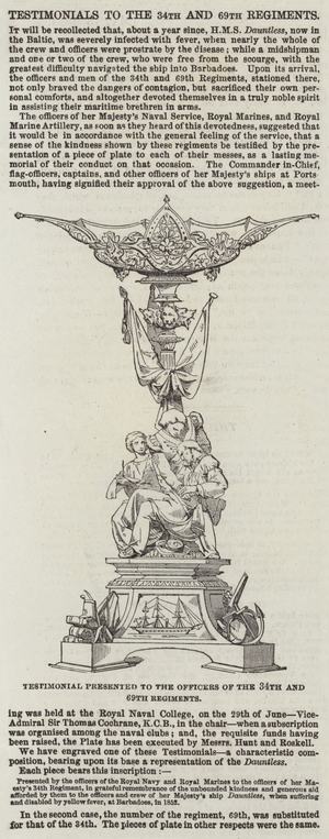 Testimonials to the 34th and 69th Regiments (engraving)