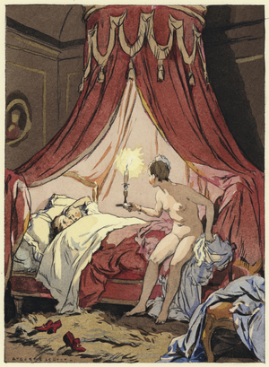 Illustration for memoirs of Casanova (colour litho)