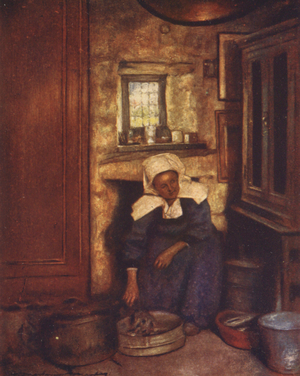 Preparing the Mid-day Meal (colour litho)