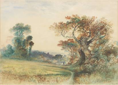 Landscape with Figures on a Stile, 1840 (watercolour on paper)