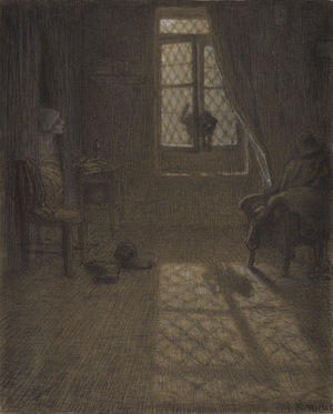 "Le chat" or The Cat at the Window, 1857-58 (conté crayon and pastel with stumping and blending, fixed on wove paper)