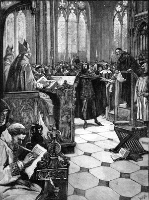 John Wycliffe 's heresy hearing at St Paul 's cathedral