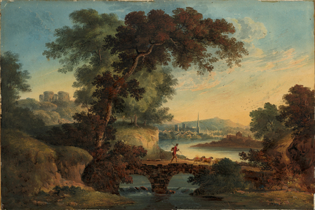 Landscape with Castle and Bridge (bodycolour & w/c on card)