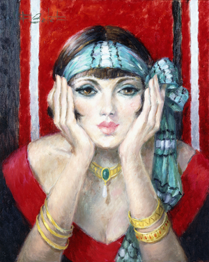 Woman against a Red Background; Femme sur Fond Rouge (oil on canvas)