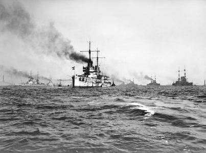 Maneuvers of the German High Seas Fleet off Helgoland, 1914 (b/w photo)