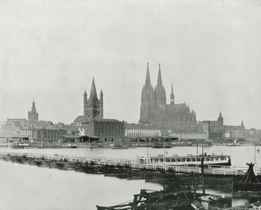 The Rhine and Cologne, Germany (b/w photo)