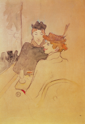 Two women sitting in a cafe (pencil & watercolour on card)