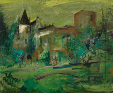 Castle in Burgundy (Chateau en Bourgogne), 20th century (oil on masonite)