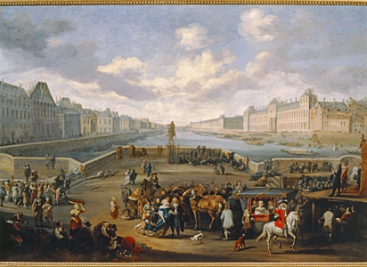 Vue de Paris avec le Louvre, prise du Pont Henri IV ...