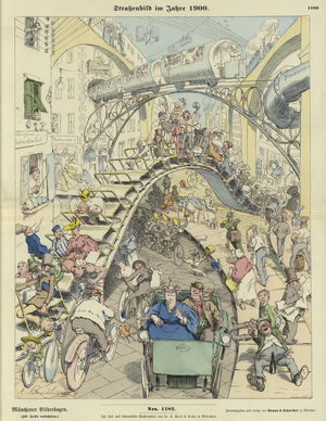 Street Scene in the Year 1900 (coloured engraving)