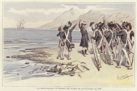 Soldiers renewing their oath to die Republicans (colour litho)
