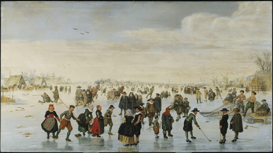 Skaters on the Amstel, c.1620 (oil on wood)