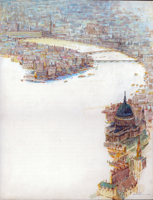 View of London and the River Thames, Illustration from 'Around the World in 80 Days', by Jules Verne, 1969 (colour litho)