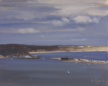 Christchurch harbour from Hengistbury head, April, 2016 (oil on board)