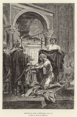 Deposition de Louis le Debonnaire. Penance of Louis the Pious, King of the Franks, 833 (engraving)