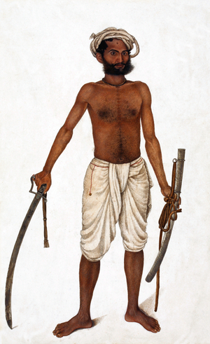 India: Native soldier with sabre, Delhi, c.1815.