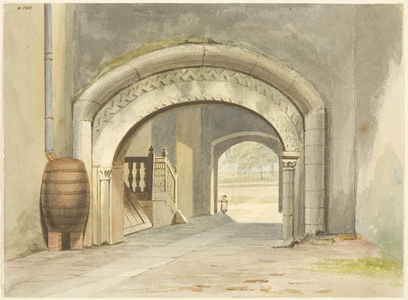 Norman Archway, Abbots' Lodgings, of Bristol Cathedral (pencil & w/c on paper)