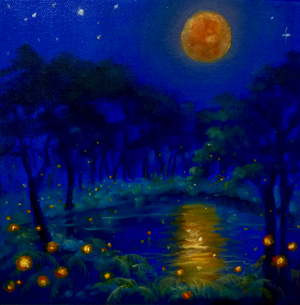 Nightlights, 2020 (oil on canvas)Nocturnal landscape