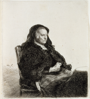 The Artist's Mother Seated at a Table, c.1631 (etching & engraving)