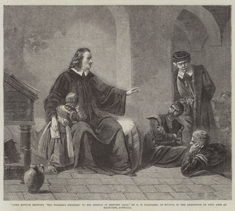 John Bunyan reciting 'The Pilgrim's Progress' to his Friends in Bedford Gaol (engraving)