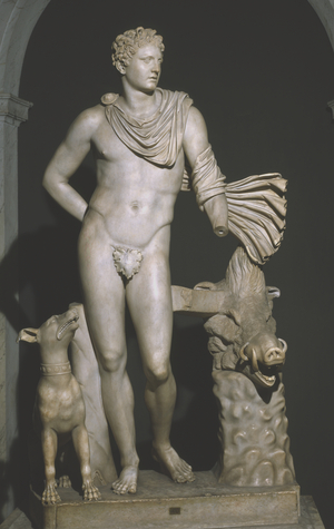 Statue of Meleager and his chlamys, Roman copy in marble of the Greek original by Scopas, Roman Civilization, 1st century
