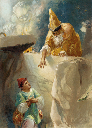 Aladdin and the Magician (chromolitho)