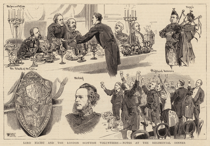Lord Elcho and the London Scottish Volunteers, Notes at the Regimental Dinner (engraving)