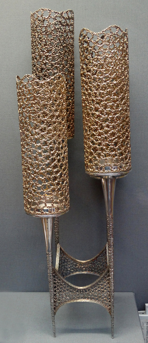 Silver and silver gilt candelabrum, designed by Stuart Devlin