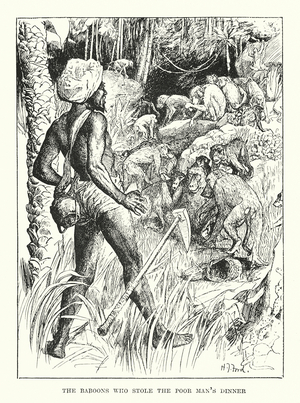 The baboons who stole the poor man's dinner (engraving)