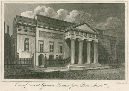 View of the exterior of Covent Garden Theatre, London, from Bow Street (engraving)
