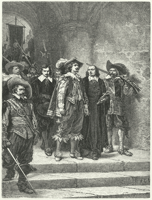 The Marquis of Cinq Mars and Francois Auguste du Thou being led to their execution for conspiring against Cardinal Richelieu, 1642 (engraving)