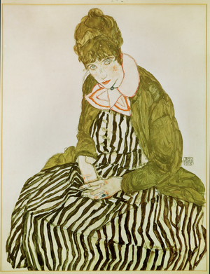 Edith Schiele, the artist's wife, seated (gouache, watercolour and black crayon)