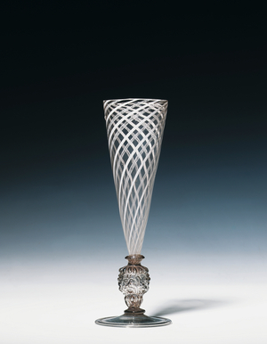 A faon de Venise latticinio flute, second half 16th century, Venice or Low Countries (glass)
