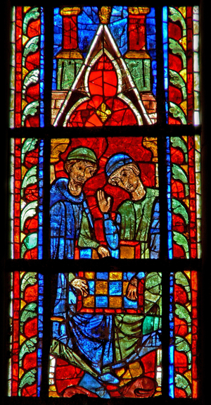 Window w210 depicting players of "Dames" (stained glass)