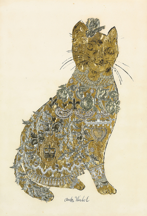 Untitled, c.1955 (gold leaf, plastic applique collage and ink on paper mounted on board)