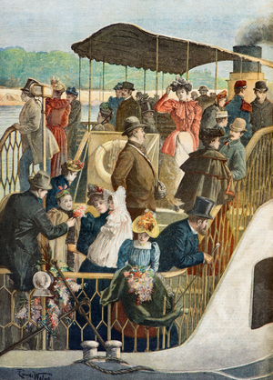 Parisians returning from a weekend in the country, 1894 (Engraving)