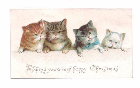A Victorian Christmas card of four kittens, c.1880 (colour litho)