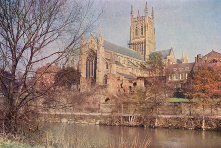 Worcester Cathedral across the River Severn, Worcestershire (colour photo)